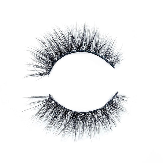 Close up of Cherry Bomb lashes. Slightly flared, subtle lash extension style