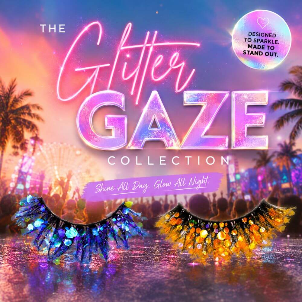 Glitter Gaze glitter eyelashes with sparkling festival-inspired makeup look