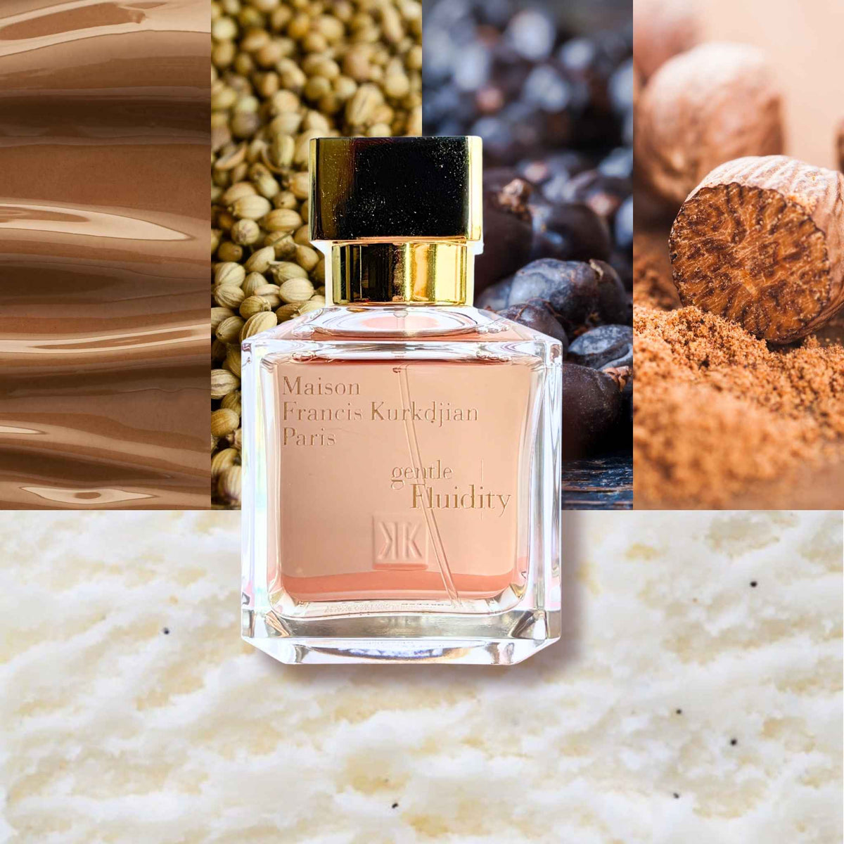 Vanilla, juniper, and musk notes in gentle fluidity gold