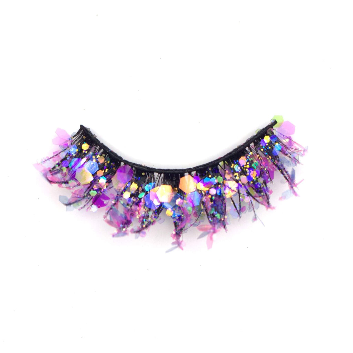 Close up of a purple glitter eyelash