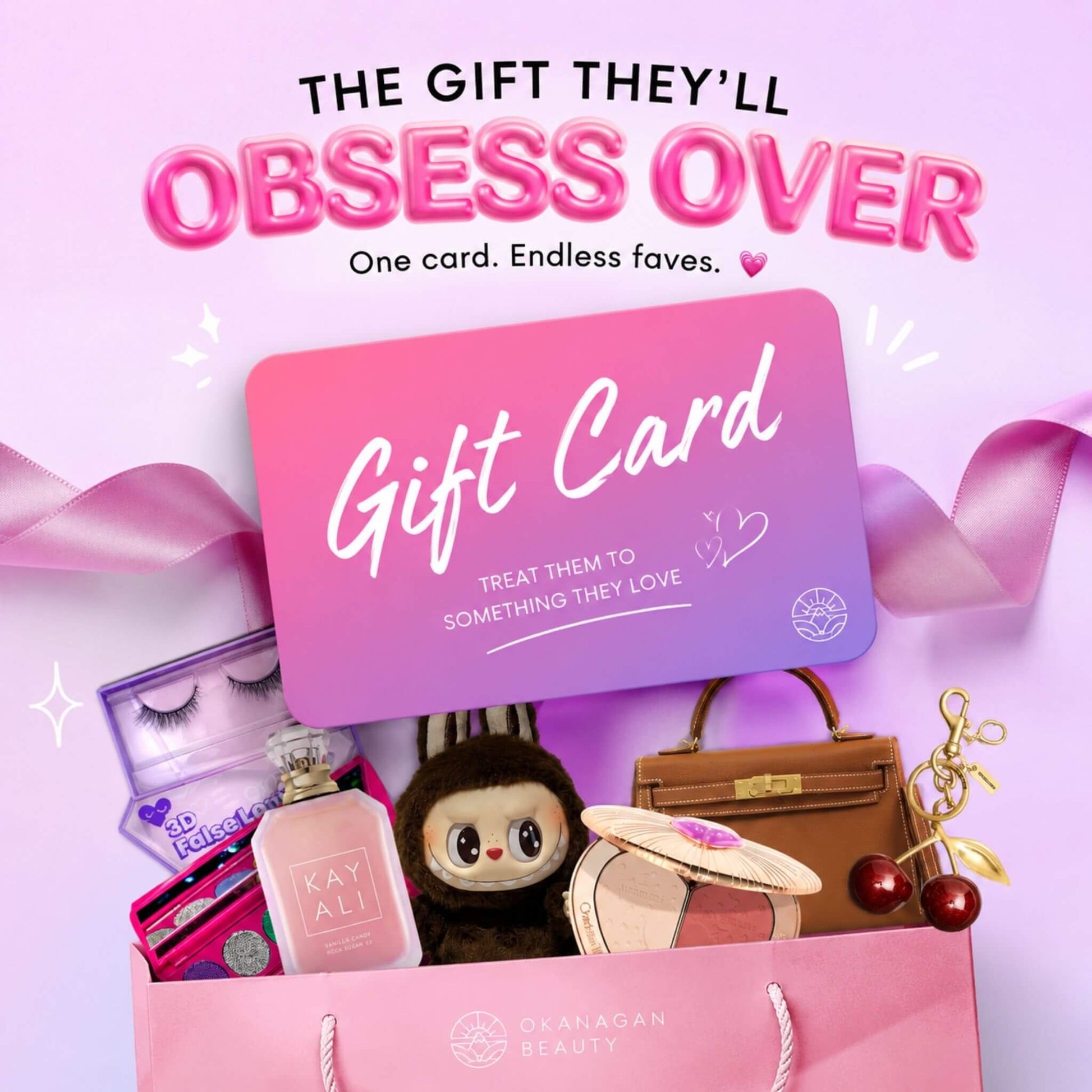 Okanagan Beauty gift card for perfume, lashes, makeup, and accessories in Kelowna