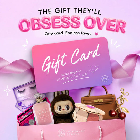 Okanagan Beauty gift card for perfume, lashes, makeup, and accessories in Kelowna